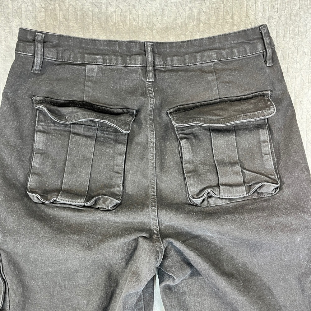 Black baggy wide leg cargo utility‎ jeans Women 15/30X33 high rise hip-hop - Picture 10 of 11